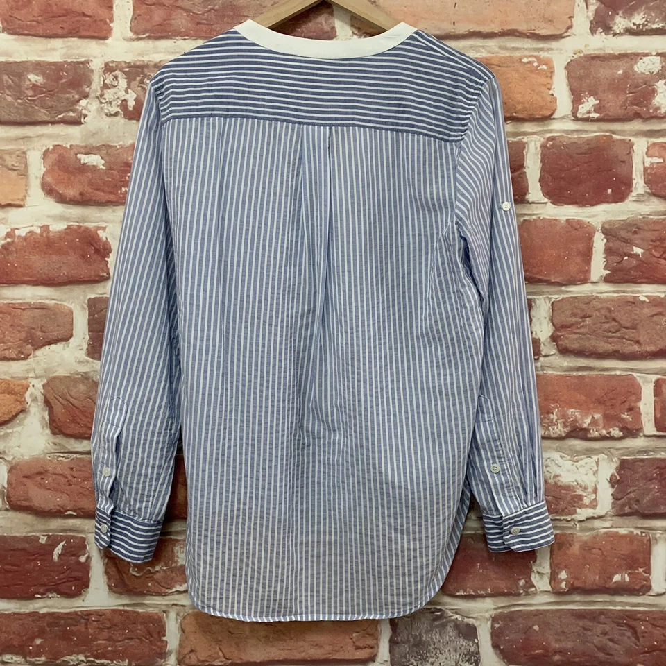 Blusa Bcbgmaxazria Randi Top Mujer Mediana Azul Blanco Rayas Informal Alta Baja Foto 4 de 4