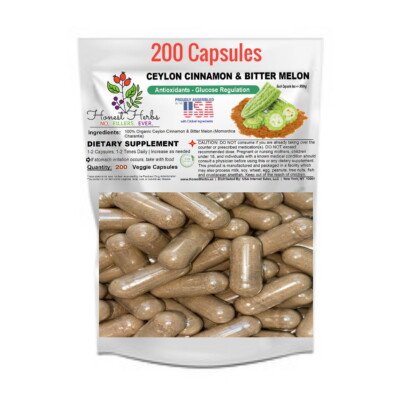 Honest Herbs Ceylon Cinnamon & Bitter Melon Blend - 200 Veg. Caps (500mg) 
