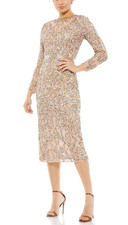 Mac Duggal 5521 Embellished Illusion Long Sleeve Sheath Midi Dress Mocha Size 6