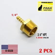 2X 1/4" Hose Barb x 3/4" Male NPT Brass Adapter Threaded Fitting, Fuel/Water/Air