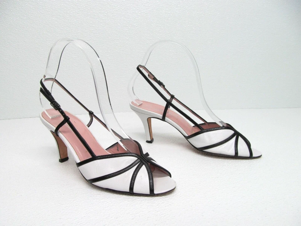 Sandalias elegantes para mujer Amalfi blancas de cuero negro con correa al tobillo 7,5 AA Foto 4 de 4