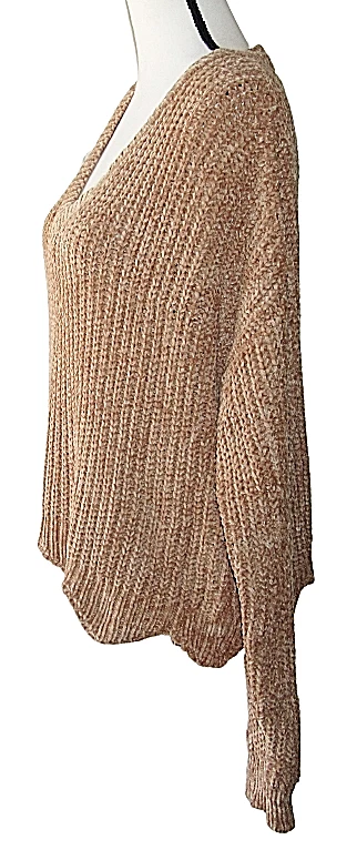 Suéter Luberante Talla M Marrón Chenilla Cuello en V Dobladillo Festoneado Foto 4 de 4