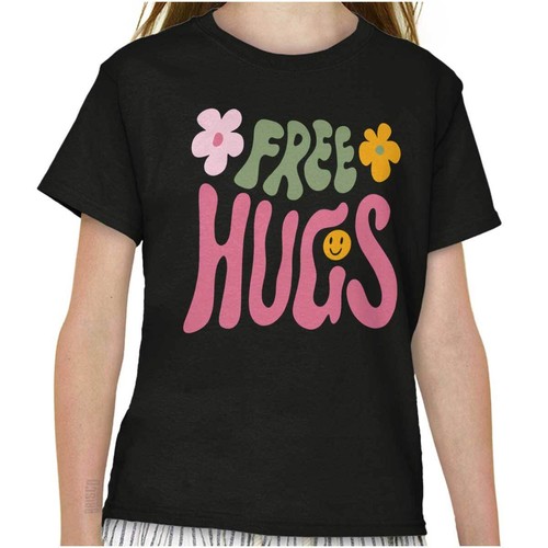 Groovy Inspirational Free Hugs Happy Flowers Girls Youth Crewneck T Shirts Tees - Picture 7 of 7