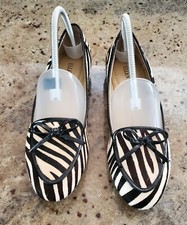 Ellen Tracy Alpine Real Cow Hair Shoes Flats 7 M Women's New Black White Stripe