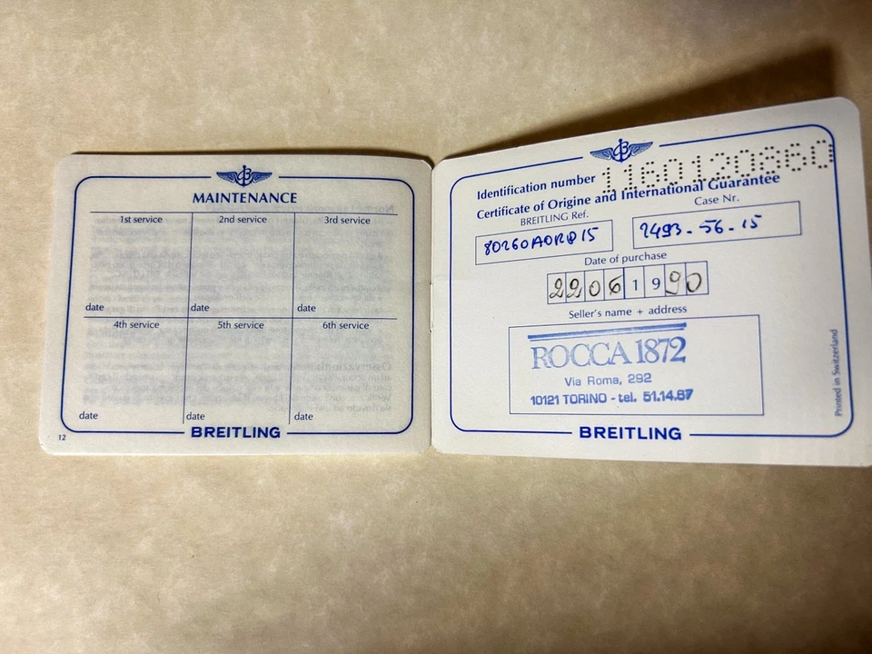 Libretto GARANZIA Breitling usato compilato J-Class - Immagine 3 di 3