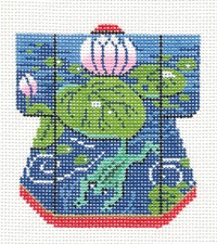 Oriental Lily and Frog Petite Kimono handpainted Needlepoint Canvas by LEE