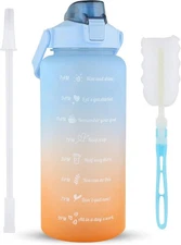 Half Gallon 64Oz Sport Motivational Water Bottle BPA Free with Straw Time Marker