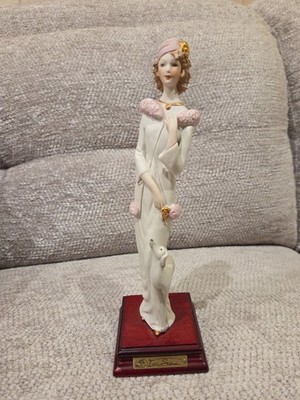 RARE Vittorio Sabadin Capodimonte Porcelain Figurine Art Deco Woman With Dog 