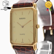 Rare Vintage [Near MINT] RADO 121.5275.2 Gold Dial Quartz Square Tank 24mm Watch