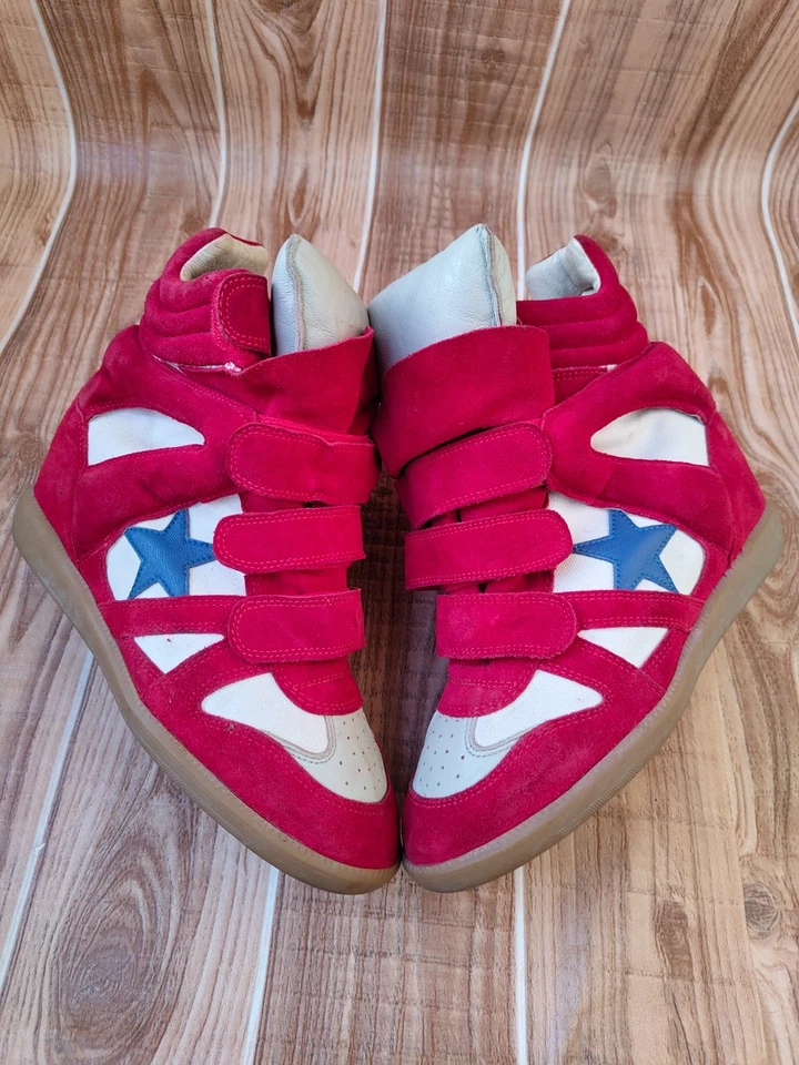 Tênis Isabel Marant vermelho/branco Bekett camurça cano alto UE 38 EUA 7.5 - Imagem 4 de 4