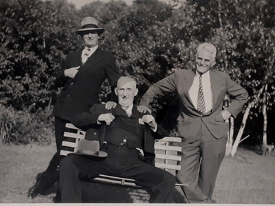 3 Silly Old Men Ham it Up for the Camera: 1930's Snapshot Photo