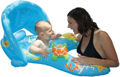 Mommy And Me Baby Float With Canopy Inflatable Pool Rider For Ages 8-24 Months