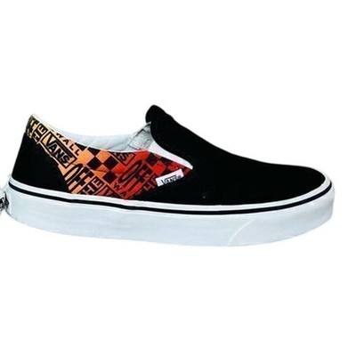 Vans Unisex Slip On Logo Flame Multi Skate Black Shoes M5.5/W7 Streetwear Casual