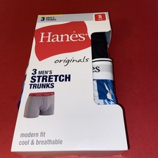 HANES 3 MENS ASSORTED STRETCH TRUNKS / SMALL