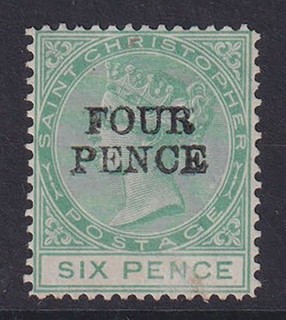 St Christopher. 1884. SG 22 4d on 6d green. Fine lightly used.