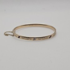 Vintage 9ct Gold Bangle Bracelet with Diamond & Ruby Accents - 20.62g - Solid