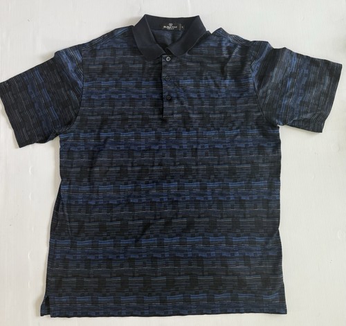 Bugatchi Uomo Golf Polo Shirt Mens XL Mercerized Cotton Blue Geometric - Picture 2 of 7