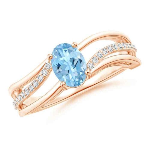 Aquamarine Gemstone Solitaire with Accents Ring Jewelry 925 Sterling Silver