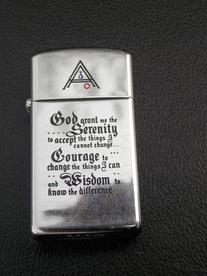 1984 Zippo Slim Lighter with the Serenity Prayer and Alcoholics