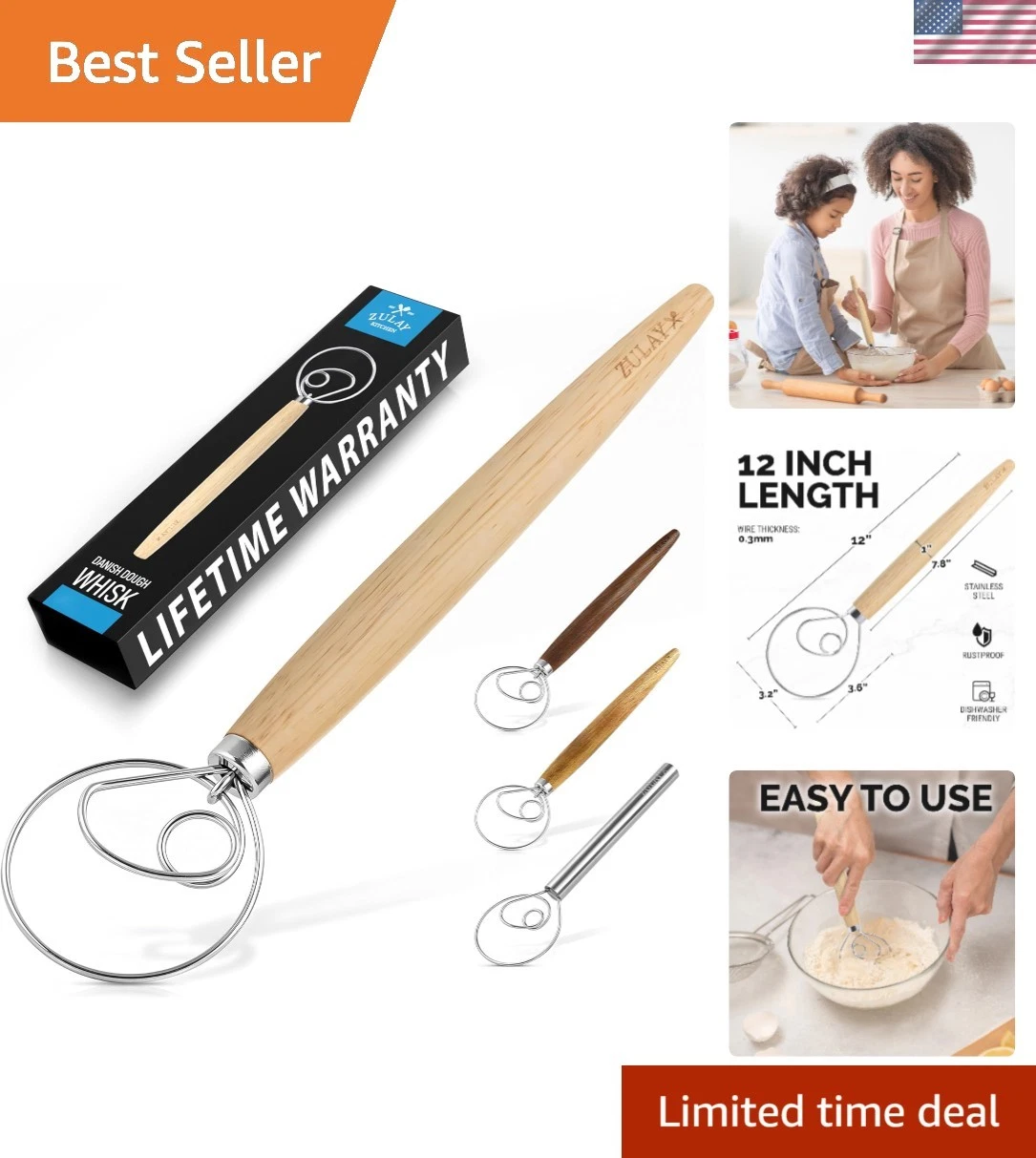 13-Inch Danish Dough Whisk - Wooden Danish Whisk for Dough with Stainless Ste...
Opens in a new wind