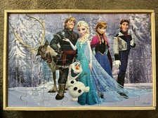 Disney Frozen 12 Cardboard 48 Pieces Puzzle Pack in Wood Storage Box  NEW