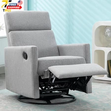 Modern Upholstered Manual Swivel Recliner Chair W/Headsupport Adjustable Nursery