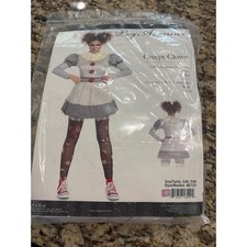 Leg Avenue Creepy Clown 2pc Costume Dress Collar Grey White Red S/M 86729