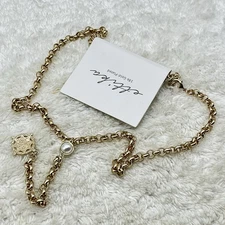 Ettika Lariat Necklace Faux Pearl with Tag 21" Gold Tone Rolo Chain