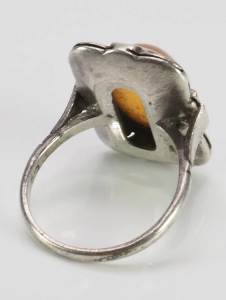 Antiker Bernstein Ring 835 Silber oval Cabochon Gr. 56 Art Déco; K118 - Bild 3 von 3