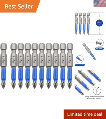 Precision Magnetic Screwdriver Bits Set - 10Pcs PH1 x 50mm with Anti-Slip