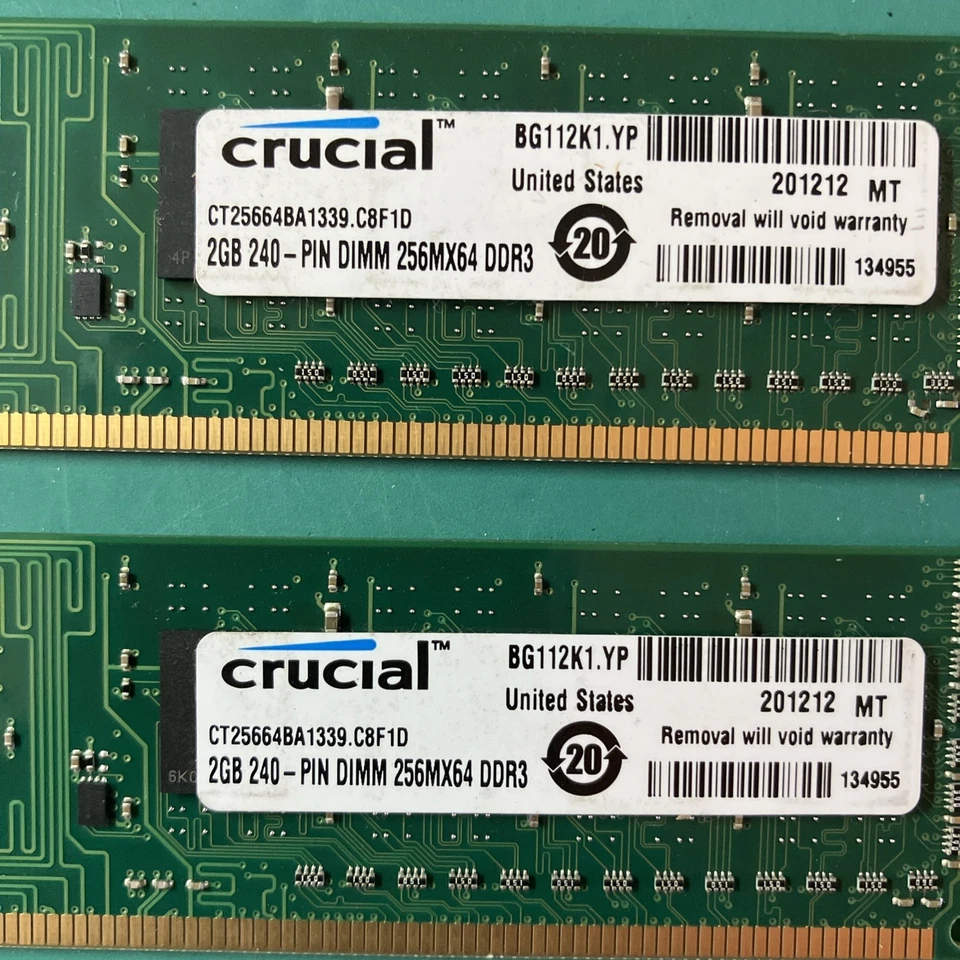 Four Crucial 2GB 240-Pin DIMM 256Mx64 DDR3 Desktop Memory. CT25664BA1339.C8FD VG - Image 3 of 4