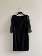 Talbots Sheath Dress Black Polka Dot Sheer Mesh Sleeve Knit 4P Glam 90s Formal