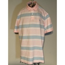 IZOD Advantage Performance Polo Shirt Mens Large Pink Blue Striped Short Sleeve