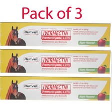 3 Pack Durvet Horse Dewormer Paste Apple Flavor