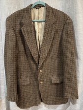 Austin Reed London Mens Wool Blazer Sport Coat Tweed Houndstooth Tan Black 42L