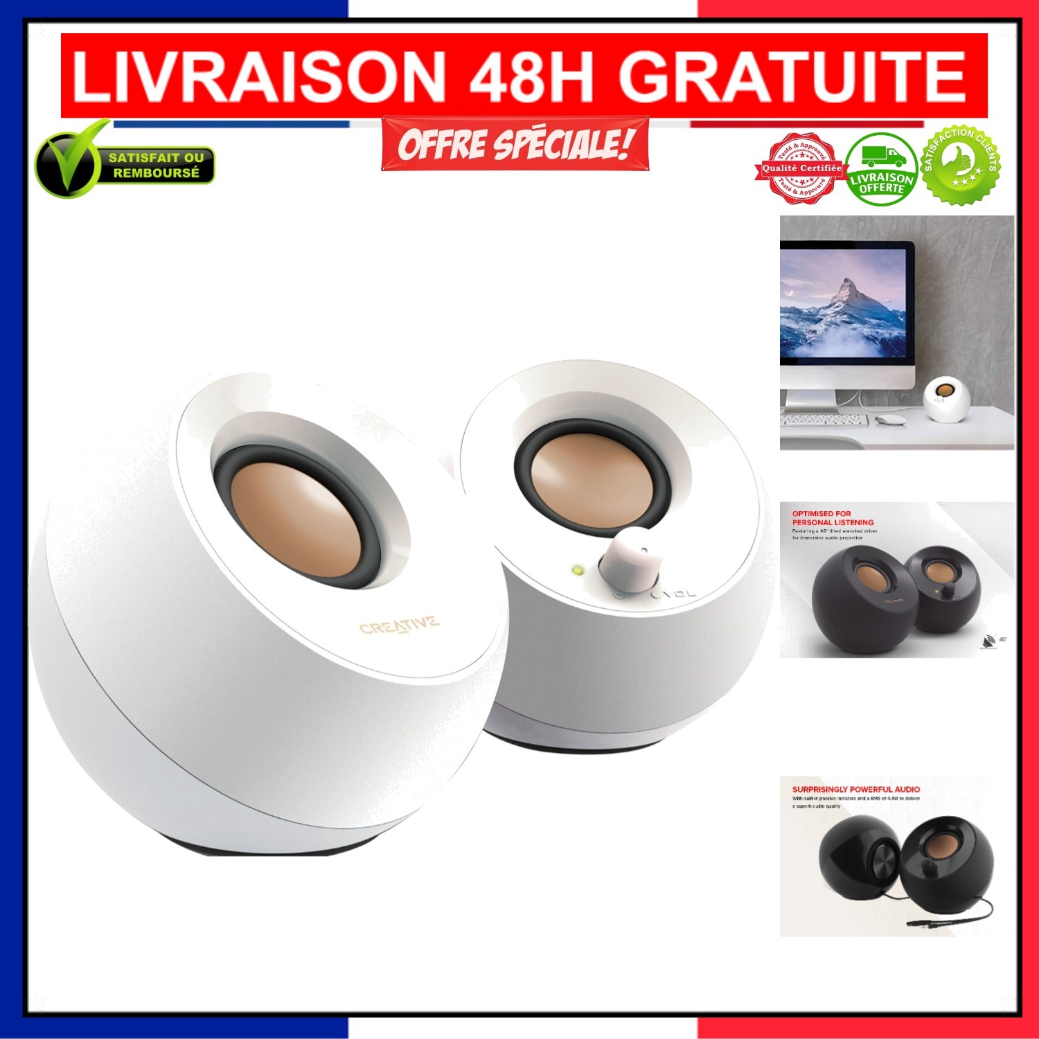 Enceinte 2.0 Creative Labs Pebble compacte noire avec prise audio 3.5mm pour PC
