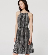 Loft Black White Marina Tie Striped Midi Dress Medium