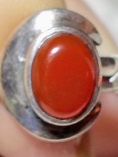 R475 Sterling Silver Carnelian Ring Size 8 Modernist Swirl Bezel 925 4.24g