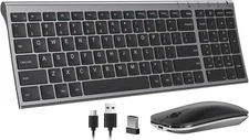Rechargeable Wireless Keyboard Mouse, Ultra Thin Low Profile Wireless Keyboard a