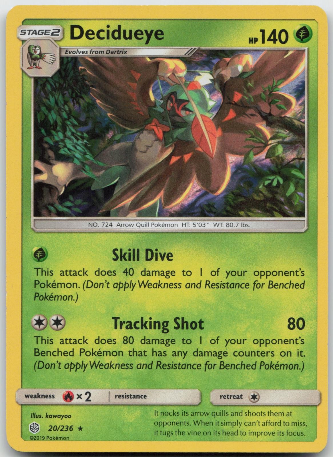 Decidueye 20/236 Holo Rare Cosmic Eclipse Pokemon Holo Near Mint