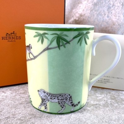 Hermes Paris Mug Cup Green AFRICA Porcelain Tableware with Case