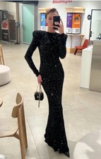 ZARA ZW COLLECTION SEQUINNED DRESS WITH SHOULDER PADS SZ M DARK GREY | 9199/108