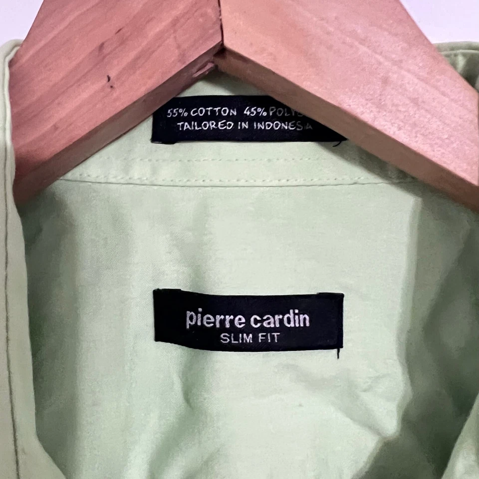 Pierre Cardin Mens Shirt Size M 15-15.5 34/35 Lime Green Slim Fit Long Sleeve - Image 2 of 4