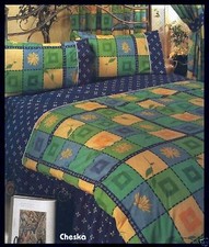 Image of DOUBLE BED DUVET COVER SET SQUARES FLORAL YELLOW BLUE DAISY GREEN BOARDER 