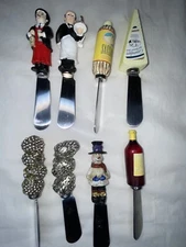LOT Cheese Spreaders Knife Knives Waiters fruit sausage snowman Christmas