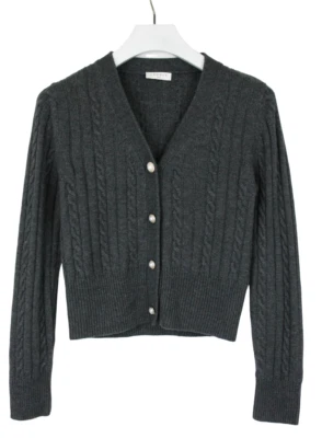 Sandro Jinale Pullover Damen Groß Strickjacke Wollmischung Zopfmuster Grey - Bild 1 von 4