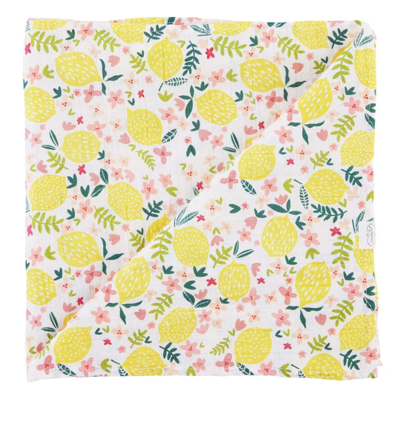 "Manta de muselina de algodón limones para bebés niñas Mud Pie en caja de regalo 47"" X 47""" Foto 2 de 2