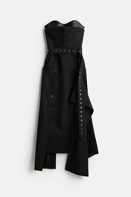 Rokh x H&M Bandeau Dress With Leather Bra Black Size UK 2 4 6 8 10 