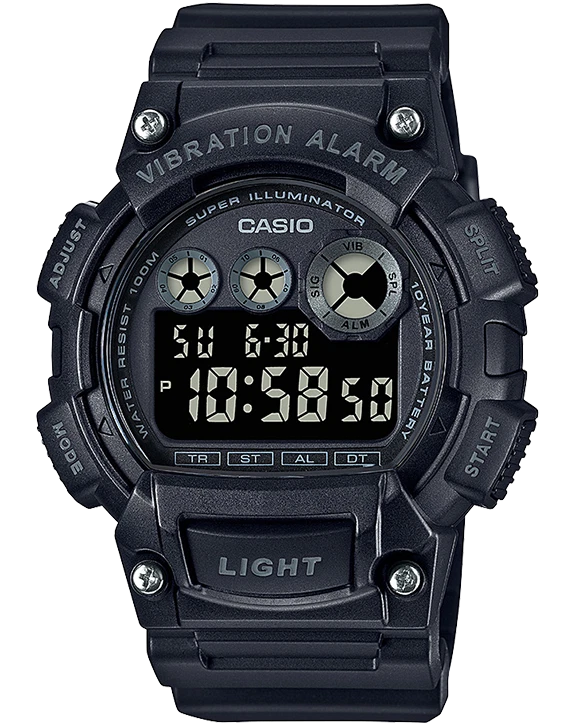 Reloj Casio Hombre Cuarzo Iluminador Banda Resina Negra 37mm W735H-1BV