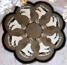 Pre-Washed Wool Blend Felt Penny Rug Kit - Ice Skates - Candle Mat Kit